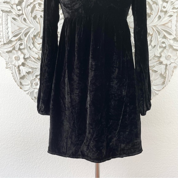 {Reformation} Black Chestnut Silk Velvet Babydoll Dress, Size 0 - Picture 6 of 12